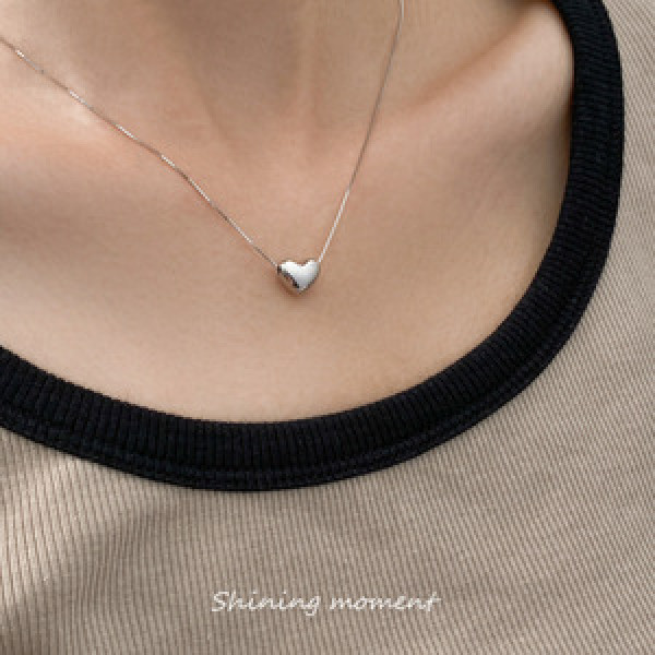 A44215 s925 silver simple fashion heart necklace