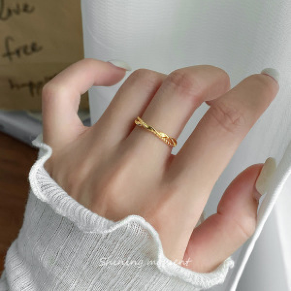 A46242 s925 sterling silver simple weave twist ring