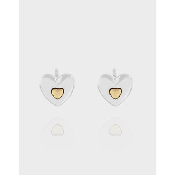 A40074 design gold double heart stud sterling silver s925 earrings