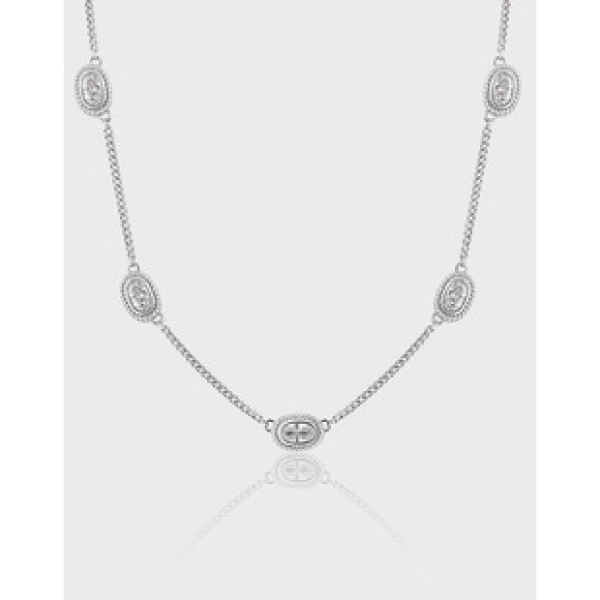 A40294 geometric oval rhinestone s925 sterling silver necklace