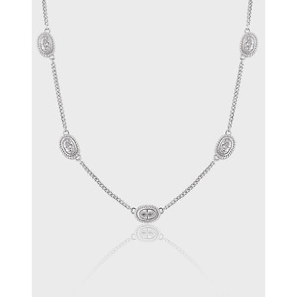 A40294 geometric oval rhinestone s925 sterling silver necklace