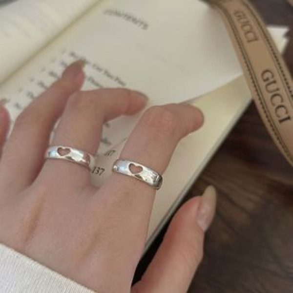 A41966 sterling silver hollowed heart unique simple ring