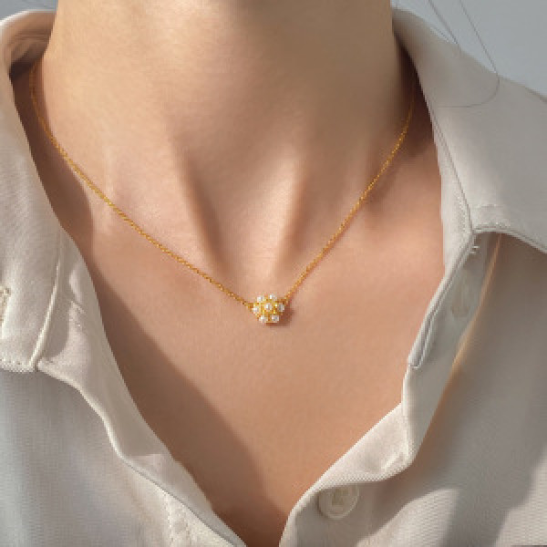 A43854 s925 sterling silver trendy sweet dainty flower necklace