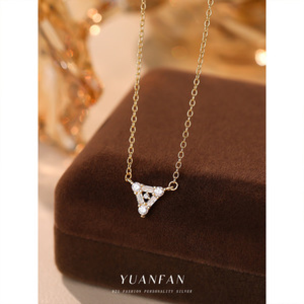 A43623 s925 sterling silver unique triangle rhinestone choker necklace
