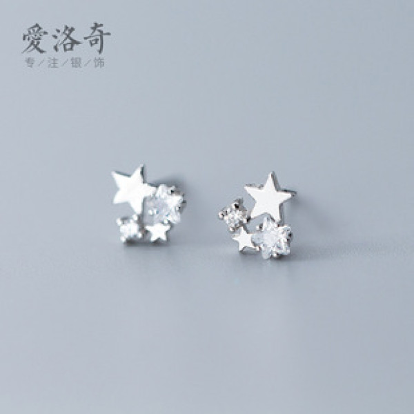 A40652 s925 silver rhinestone fashion elegant stud cute sweet stars earrings