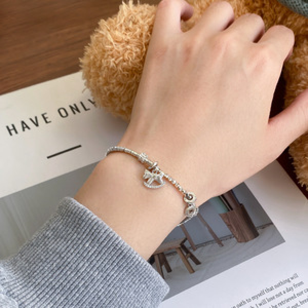 A45727 s925 silver trendy sweet rhinestone copper charm bracelet