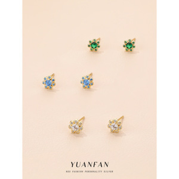 A43681 s925 silver floral stud unique cubic zirconia dainty earrings