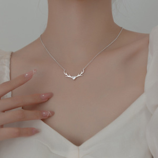 A44848 sterling silver deer christmas heart rhinestone trendy heartshape necklace
