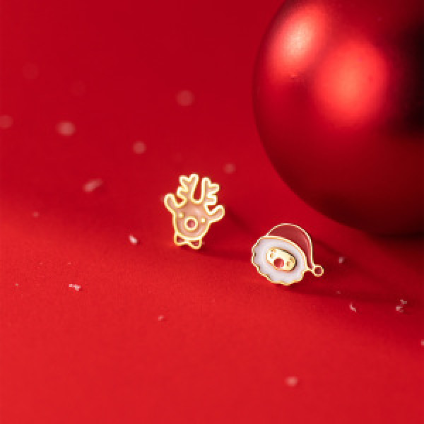 A44861 s925 sterling silver stud christmas deer sweet cute earrings