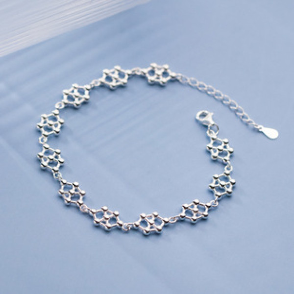 A38185 s925 sterling silver bead hollowed charm elegant geometric bracelet