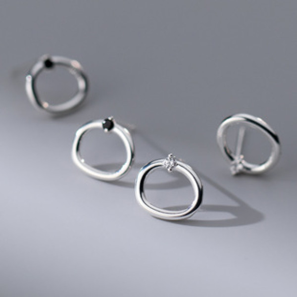 A41270 s925 sterling silver circle hollowed rhinestone stud elegant earrings
