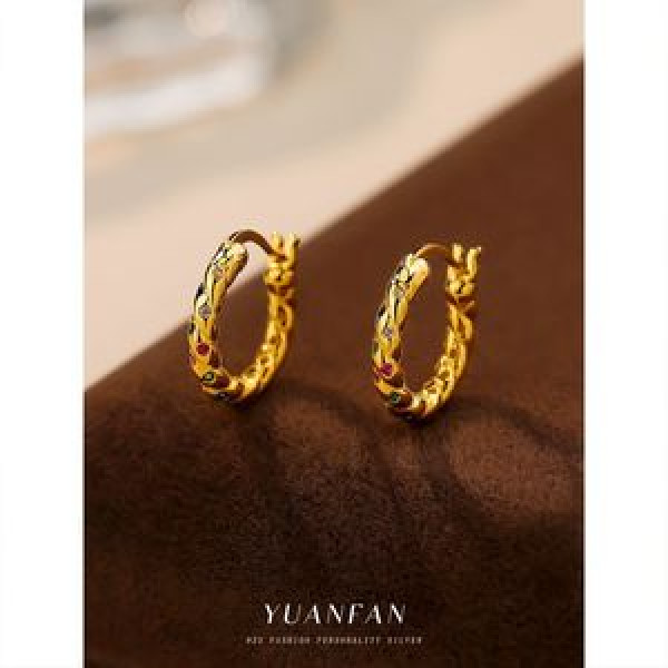A43617 s925 sterling silver colorful cubic zirconia vintage simple earrings