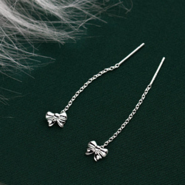 A42157 s925 silver butterfly string design fringe sweet elegant earrings