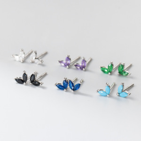 A46420 s925 sterling silver simple rhinestone heartshape leaf stud earrings