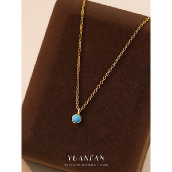 A43627 s925 sterling silver luxury green turquoise simple necklace
