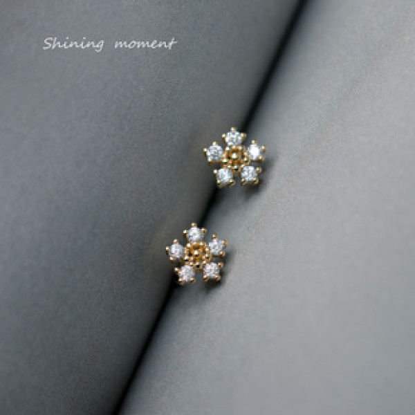 A42761 s925 silver stud trendy sweet rhinestone flower earrings
