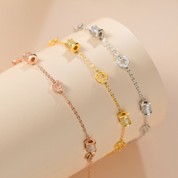 A43466 s925 silver trendy sweet simple unique rhinestone charm bracelet