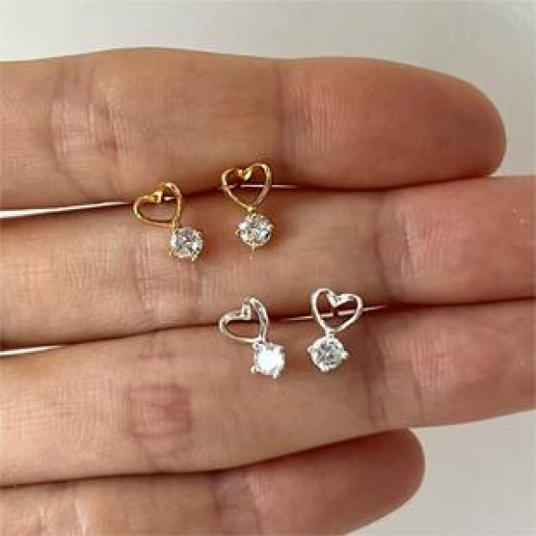 A41030 sterling silver heart cubic zirconia stud simple elegant earrings