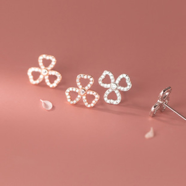 A40641 s925 silver sweet hollowed flower stud earrings rhinestone earrings