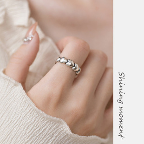 A41256 s925 sterling silver heart vintage pearl heartshape ring