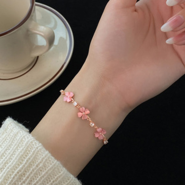 A38310 s925 sterling silver rhinestone artificial cateye charm sweet bracelet