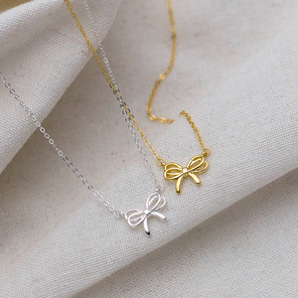 A44395 s925 silver trendy sweet double layered butterfly necklace
