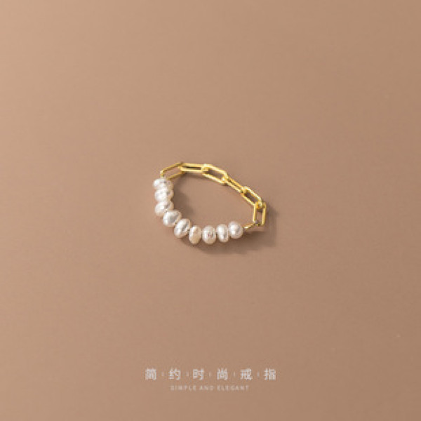 A34432 s925 sterling silver trendy pearl chain chic swee ring