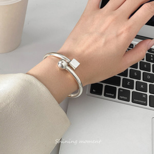 A45954 s925 sterling silver trendy sweet dainty square bangle bracelet