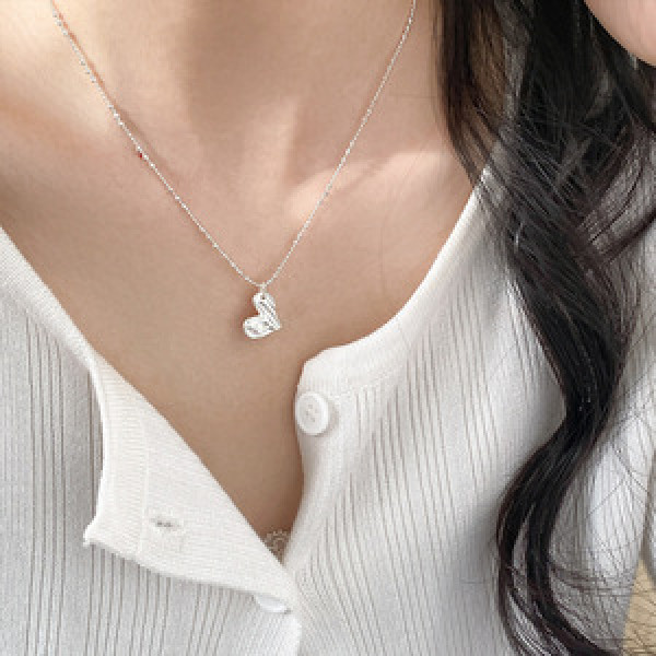 A45992 s925 silver trendy sweet matte finish heart necklace