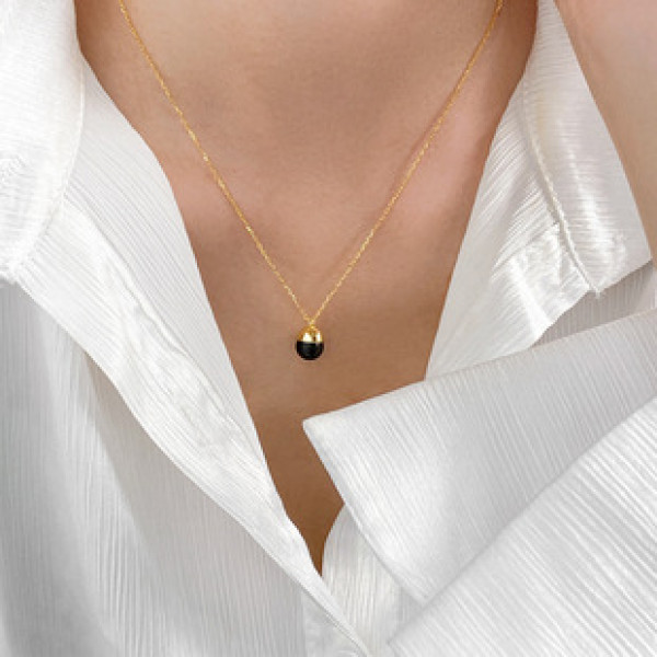 A43406 s925 sterling silver black agate bead elegant circle necklace