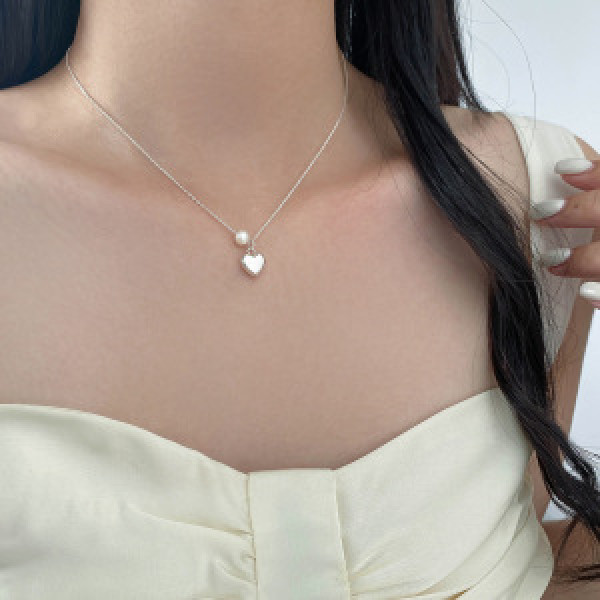 A46205 s925 silver sweet heart natural pearl necklace
