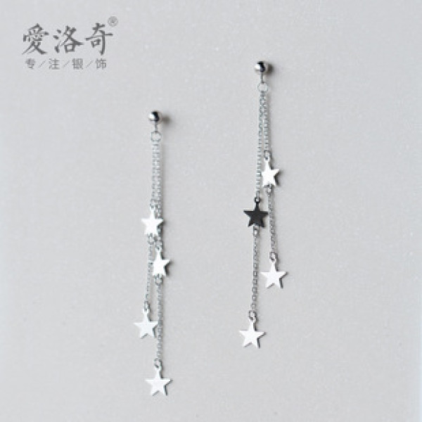 A42446 s925 silver trendy fringe stars long earrings