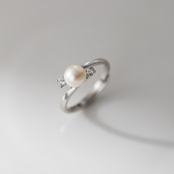 A44889 s925 sterling silver fashion rhinestone natural fresh water pearl ring
