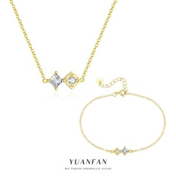 A45266 s925 sterling silver rhinestone square fashion necklace