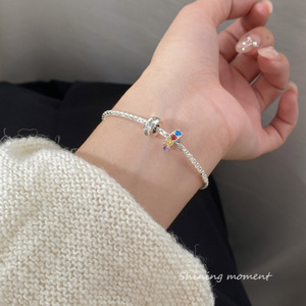A45649 s925 sterling silver sweet double initial rhinestone charm bracelet