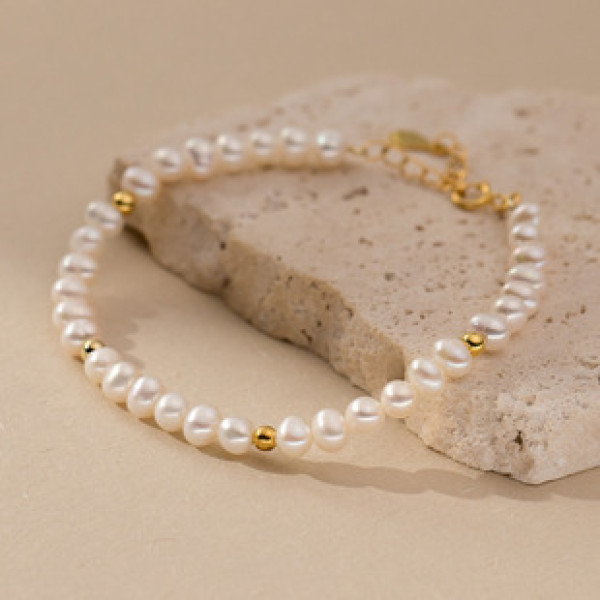 A40222 s925 sterling silver gold pearl charm vintage design elegant bracelet