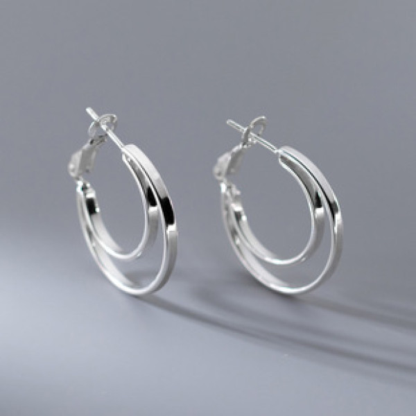 A41227 s925 sterling silver double circle bar unique elegant earrings