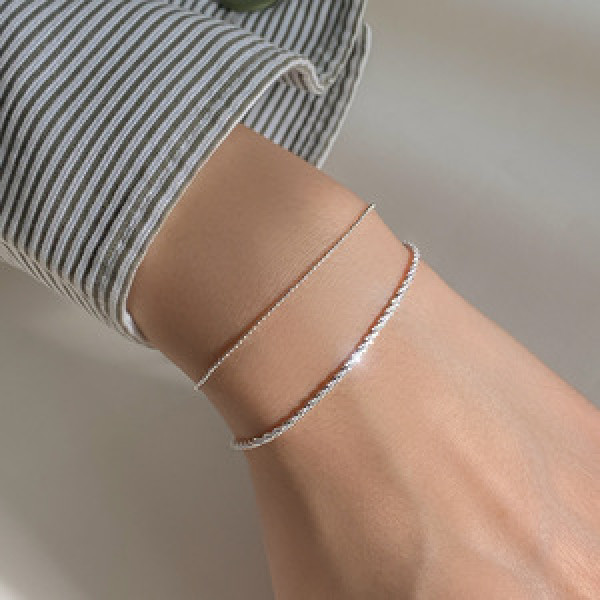 A44269 s925 sterling silver charm trendy simple double layered bracelet