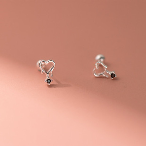 A42824 s925 sterling silver hollowed heart rhinestone stud elegant earrings