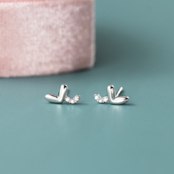 A44534 s925 sterling silver trendy sweet rhinestone heart stud earrings