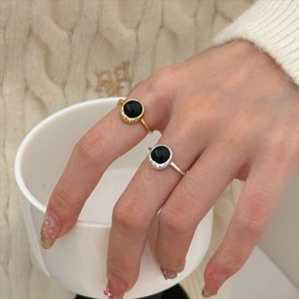 A43225 simple s925 sterling silver black agate design unique ring