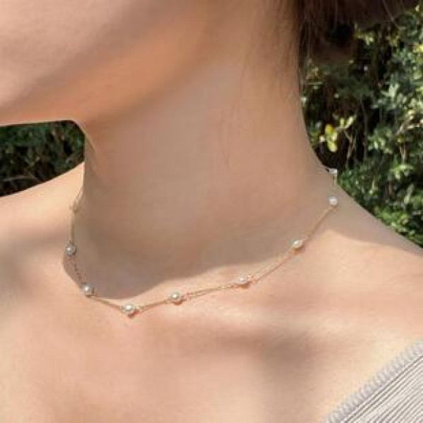 A37260 925 sterling silver pearl beaded necklace