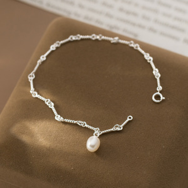 A45526 s925 sterling silver vintage pearl dainty twist charm bracelet