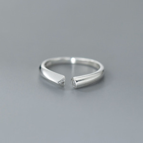 A46193 s925 sterling silver simple triangle circle rhinestone adjustable ring