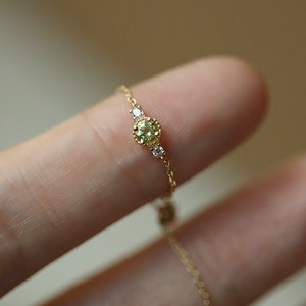A44893 s925 sterling silver sweet unique green rhinestone chain bar ring