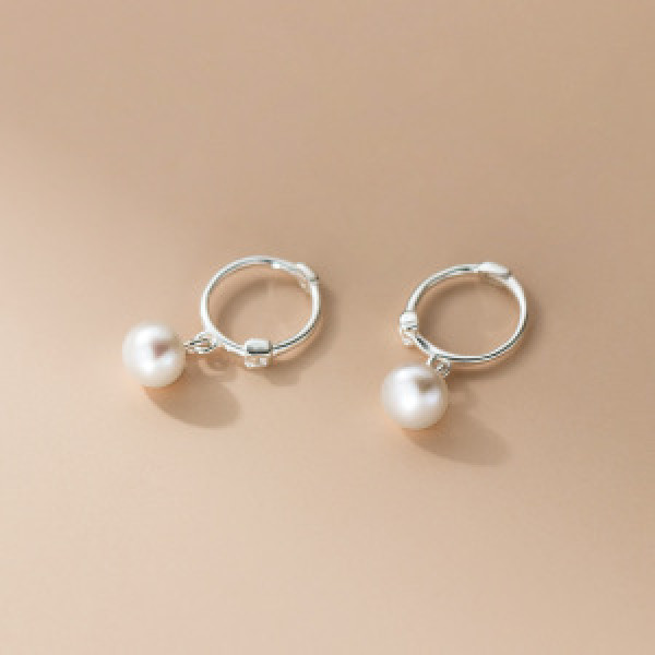 A46264 s925 sterling silver sweet pearl circle ear buckle
