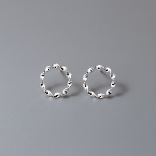 A44413 s925 sterling silver dainty simple geometric weave circle stud earrings