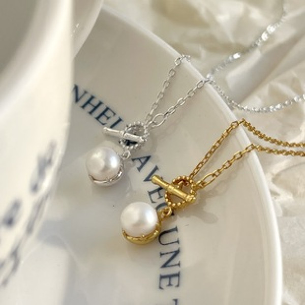 A37779 sterling silver pearl necklace simple necklace