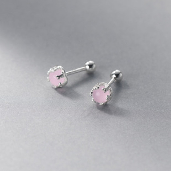 A37971 s925 sterling silver pink artificial glass stud design earrings