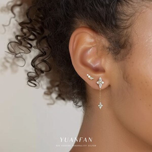 A44486 s925 sterling silver geometric rhombic stud fashion unique dainty earrings